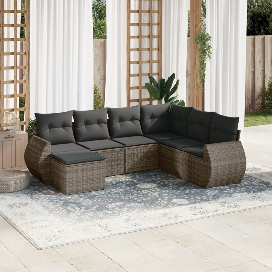 Set Canapele De Grădină, 7 Piese, Cu Perne, , Poliratan