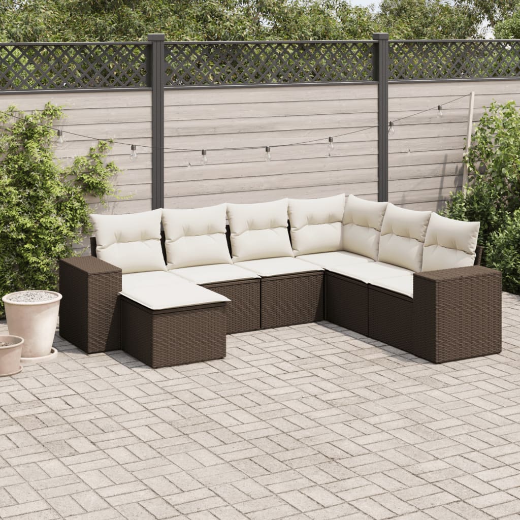 Set Canapele De Grădină, 7 Piese, Cu Perne, , Poliratan