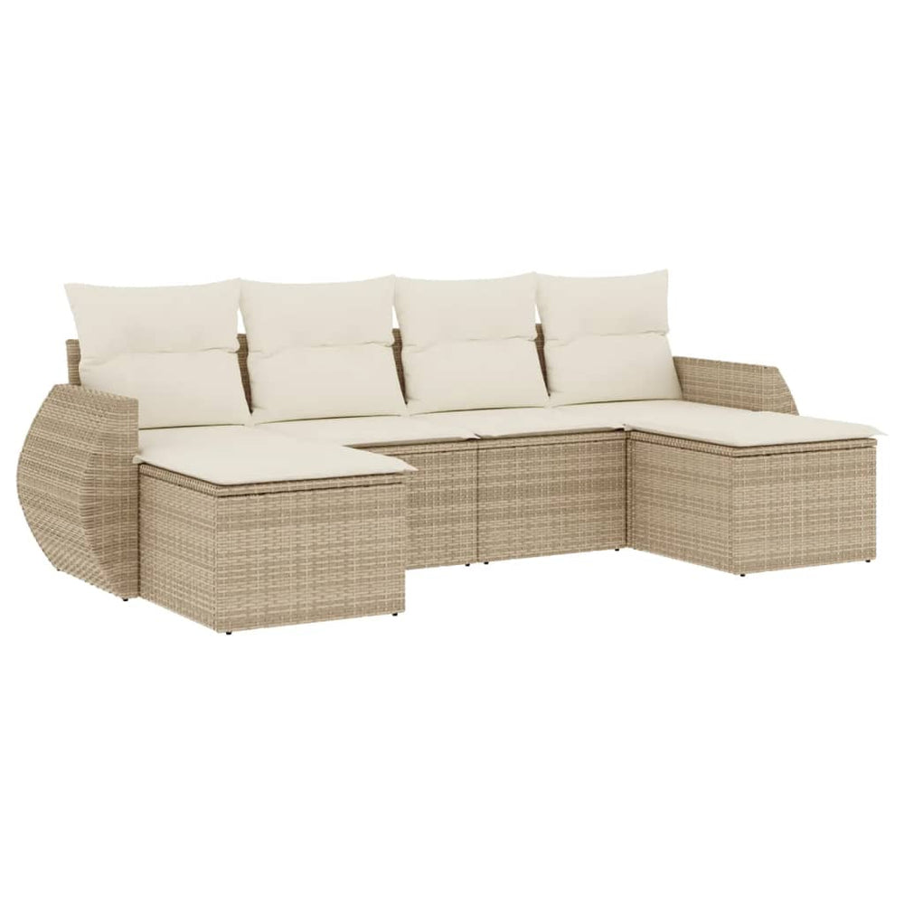Set Canapele De Grădină Cu Perne, 6 Piese, Bej, Poliratan