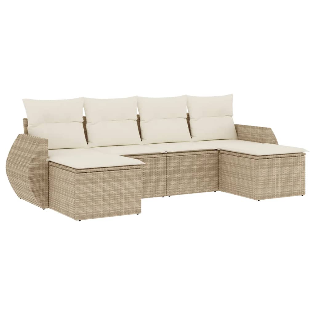 Set Canapele De Grădină Cu Perne, 6 Piese, Bej, Poliratan