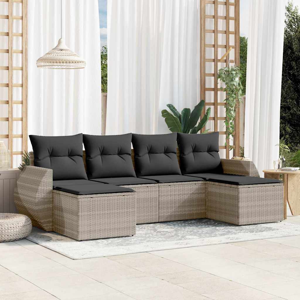 Set Canapele De Grădină Cu Perne, 6 Piese, Bej, Poliratan