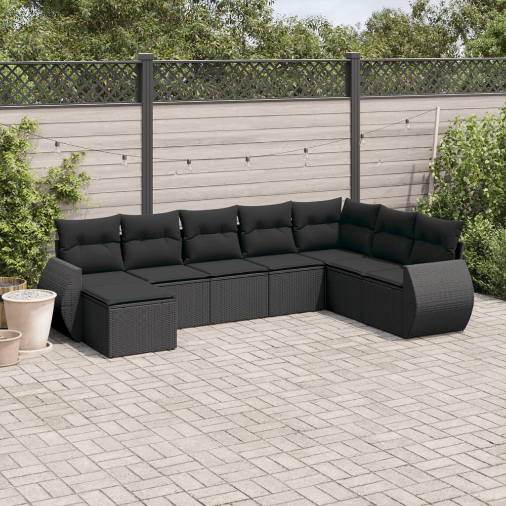 Set Mobilier De Grădină Cu Perne, 8 Piese, Negru, Poliratan