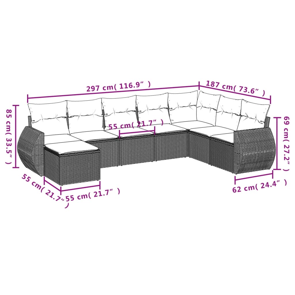 Set Mobilier De Grădină Cu Perne, 8 Piese, Negru, Poliratan