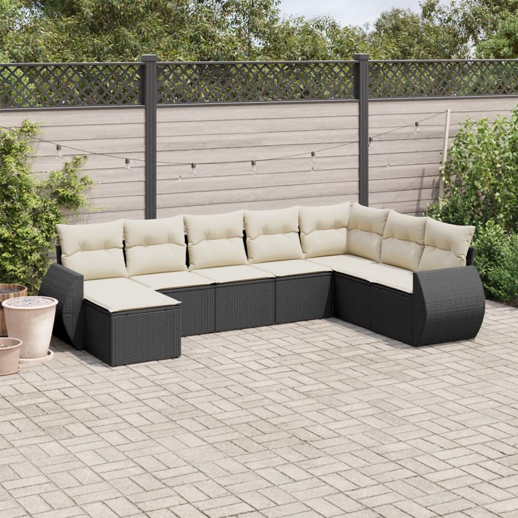 Set Mobilier De Grădină Cu Perne, 8 Piese, Negru, Poliratan