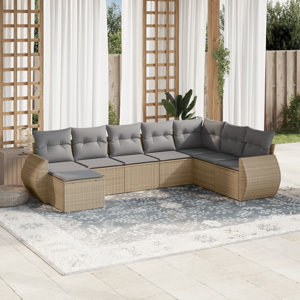 Set Mobilier De Grădină Cu Perne, 8 Piese, Negru, Poliratan