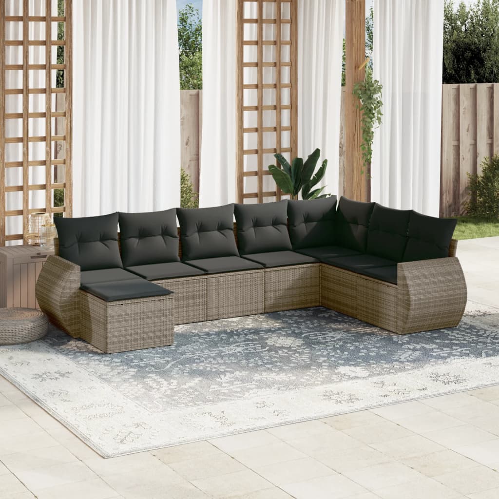 Set Mobilier De Grădină Cu Perne, 8 Piese, Negru, Poliratan