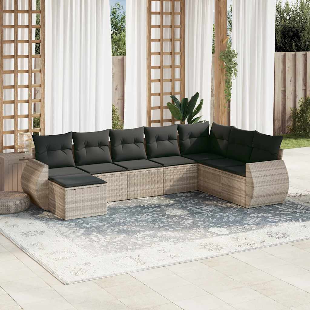 Set Mobilier De Grădină Cu Perne, 8 Piese, Negru, Poliratan