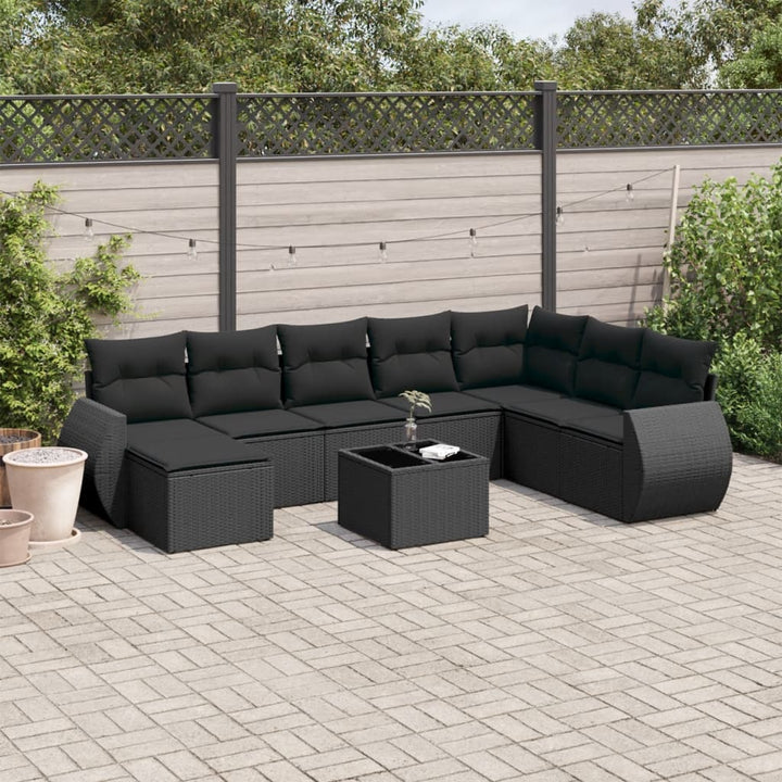 Set Mobilier De Grădină Cu Perne, 8 Piese, Negru, Poliratan