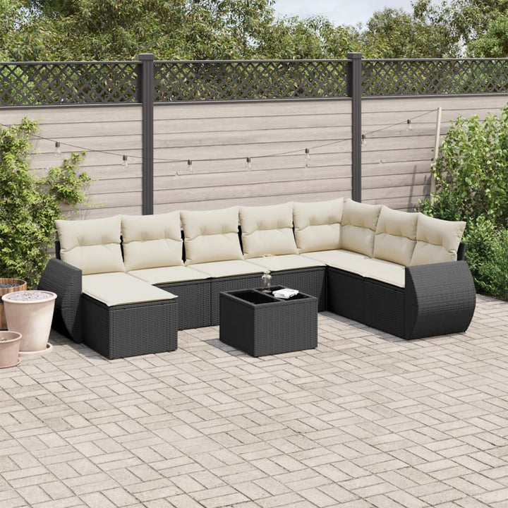 Set Mobilier De Grădină Cu Perne, 8 Piese, Negru, Poliratan