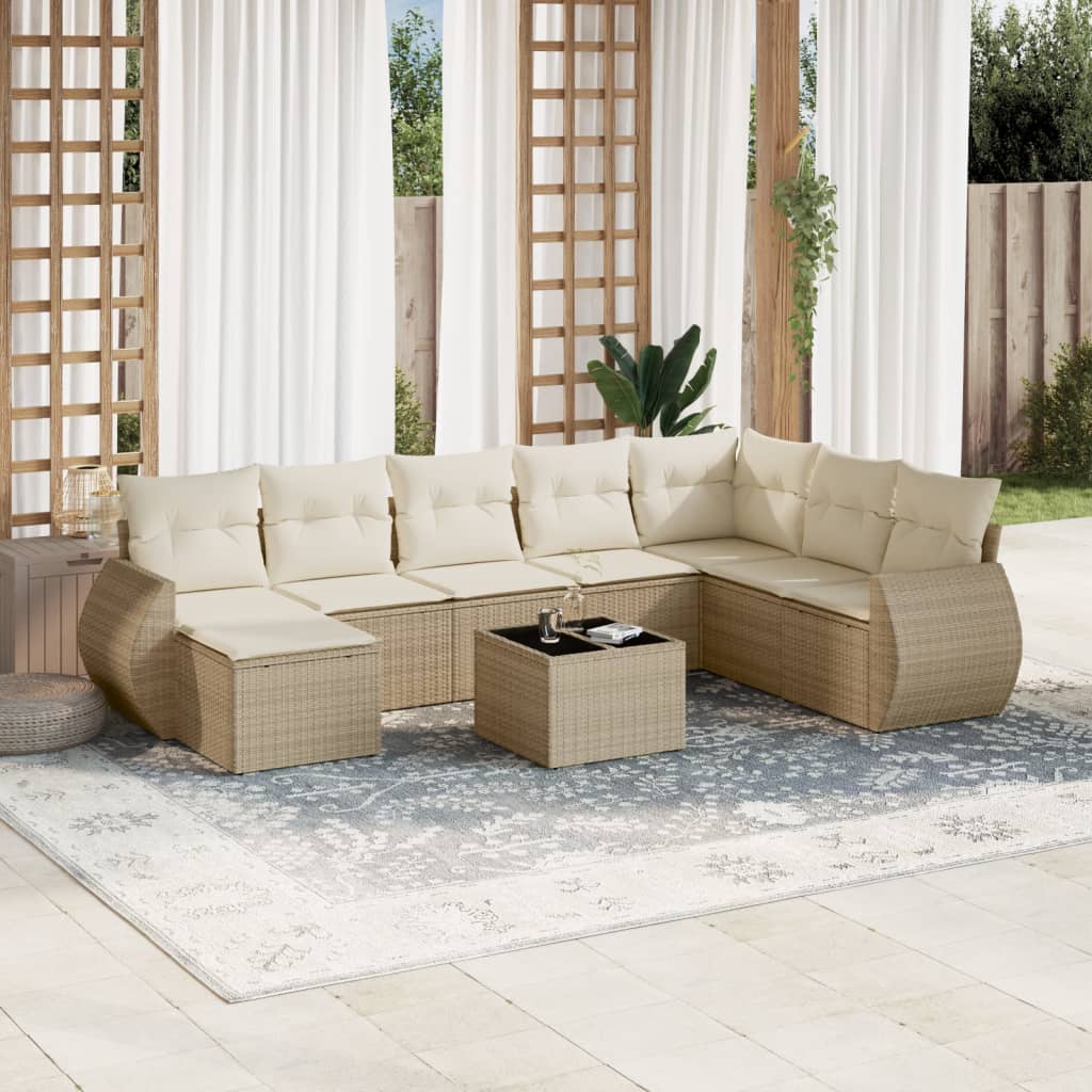 Set Mobilier De Grădină Cu Perne, 8 Piese, Negru, Poliratan