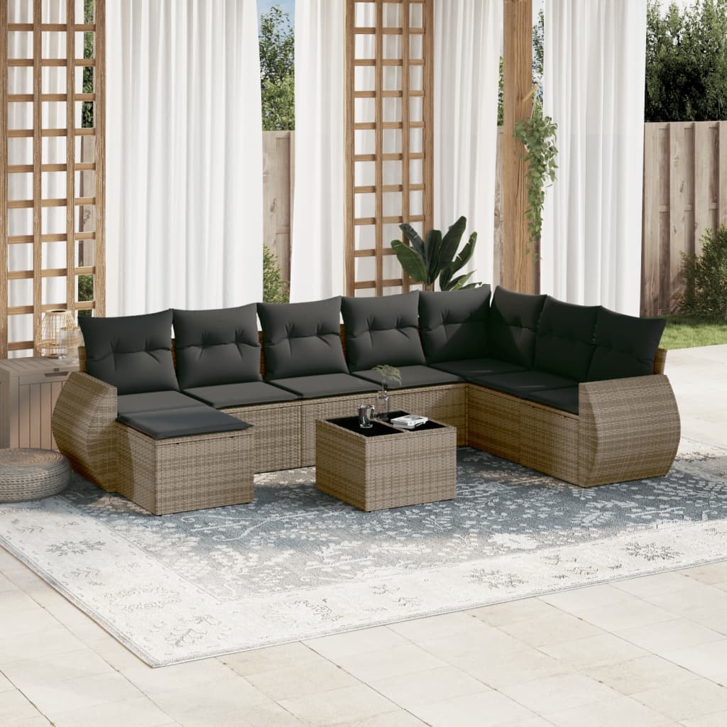 Set Mobilier De Grădină Cu Perne, 8 Piese, Negru, Poliratan