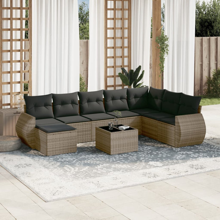 Set Mobilier De Grădină Cu Perne, 8 Piese, Negru, Poliratan