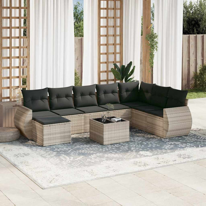 Set Mobilier De Grădină Cu Perne, 8 Piese, Negru, Poliratan