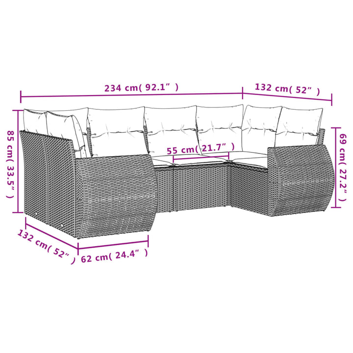 Set Mobilier De Grădină Cu Perne, 6 Piese, , Poliratan
