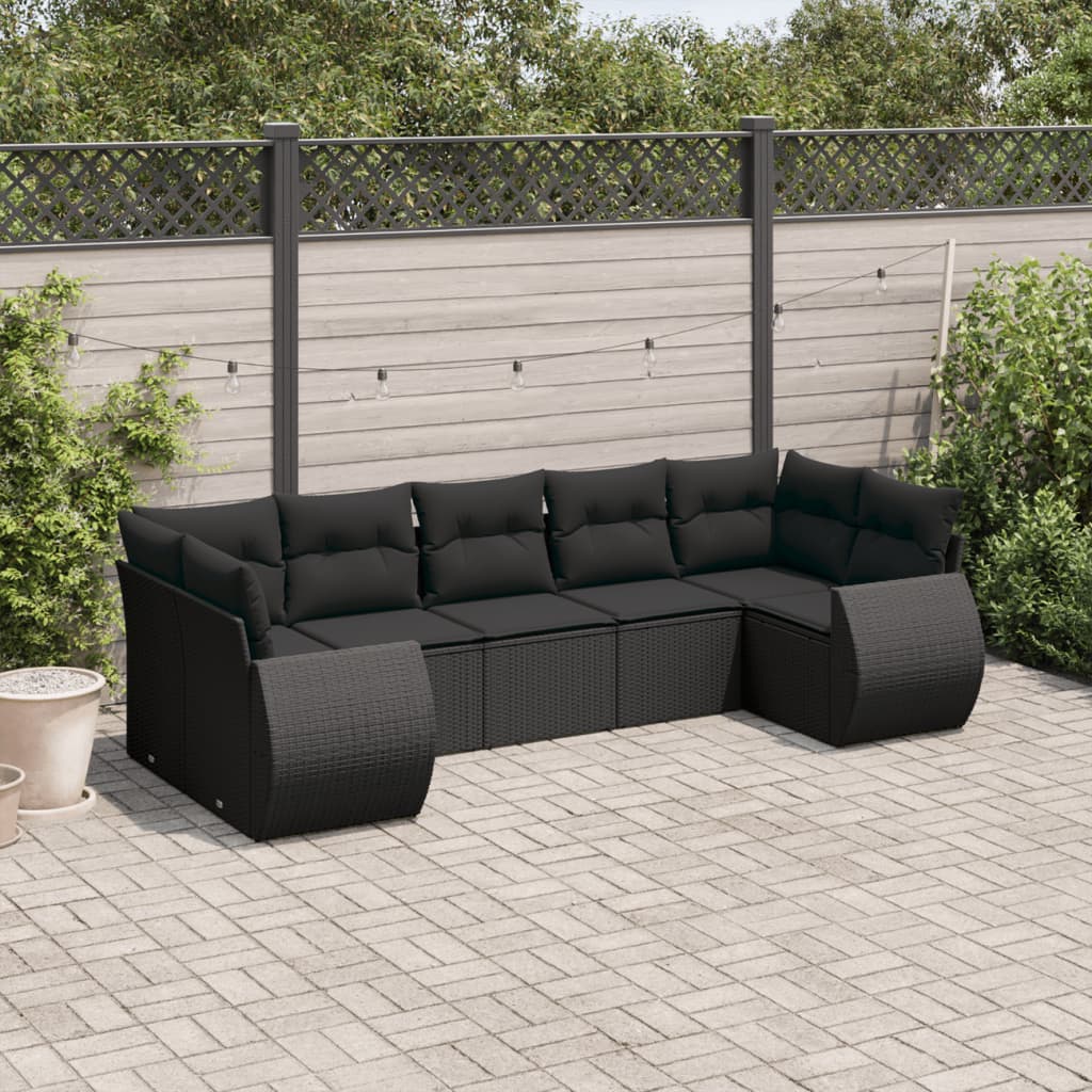 Set Canapele De Grădină, 7 Piese, Cu Perne, Bej, Poliratan