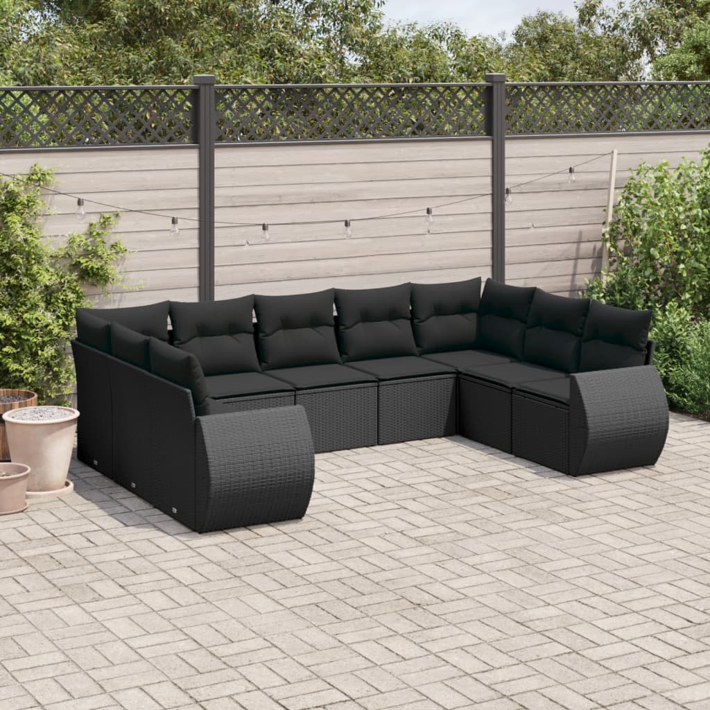 Set Canapele De Grădină, 9 Piese, Cu Perne, Bej, Poliratan