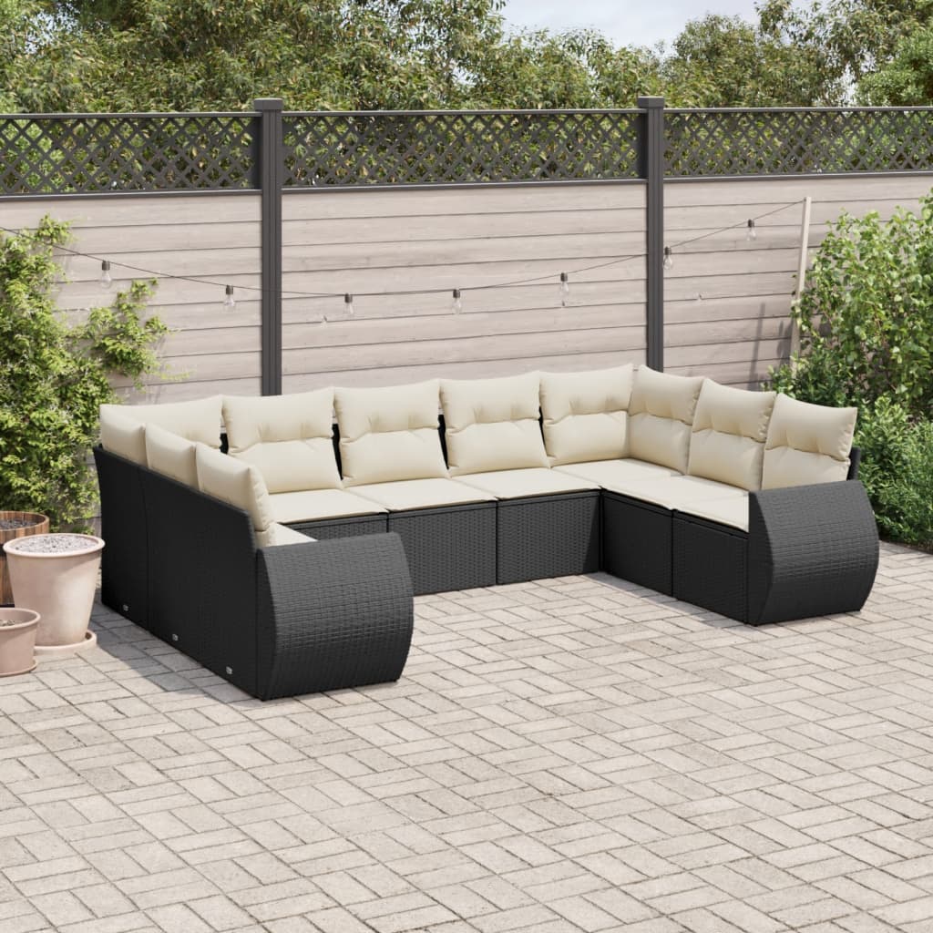 Set Canapele De Grădină, 9 Piese, Cu Perne, Bej, Poliratan