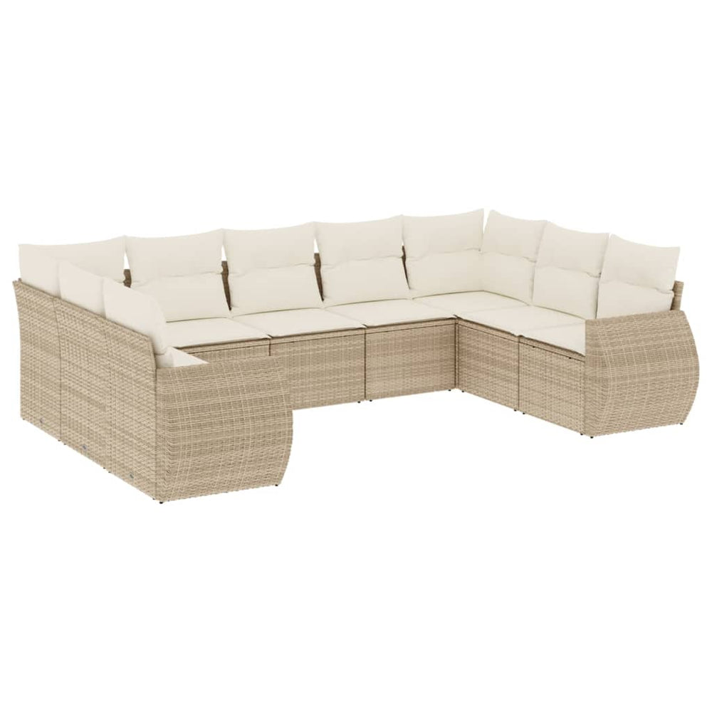 Set Canapele De Grădină, 9 Piese, Cu Perne, Bej, Poliratan
