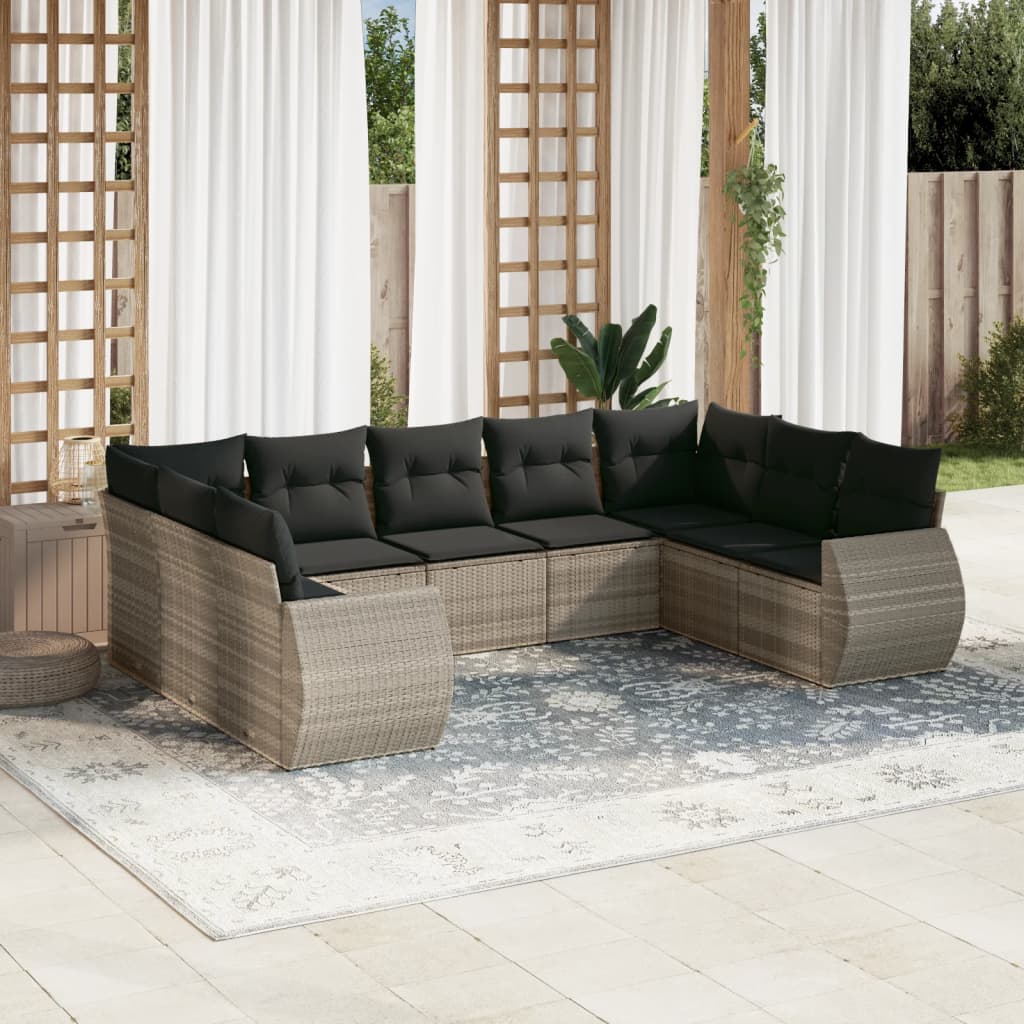 Set Canapele De Grădină, 9 Piese, Cu Perne, Bej, Poliratan