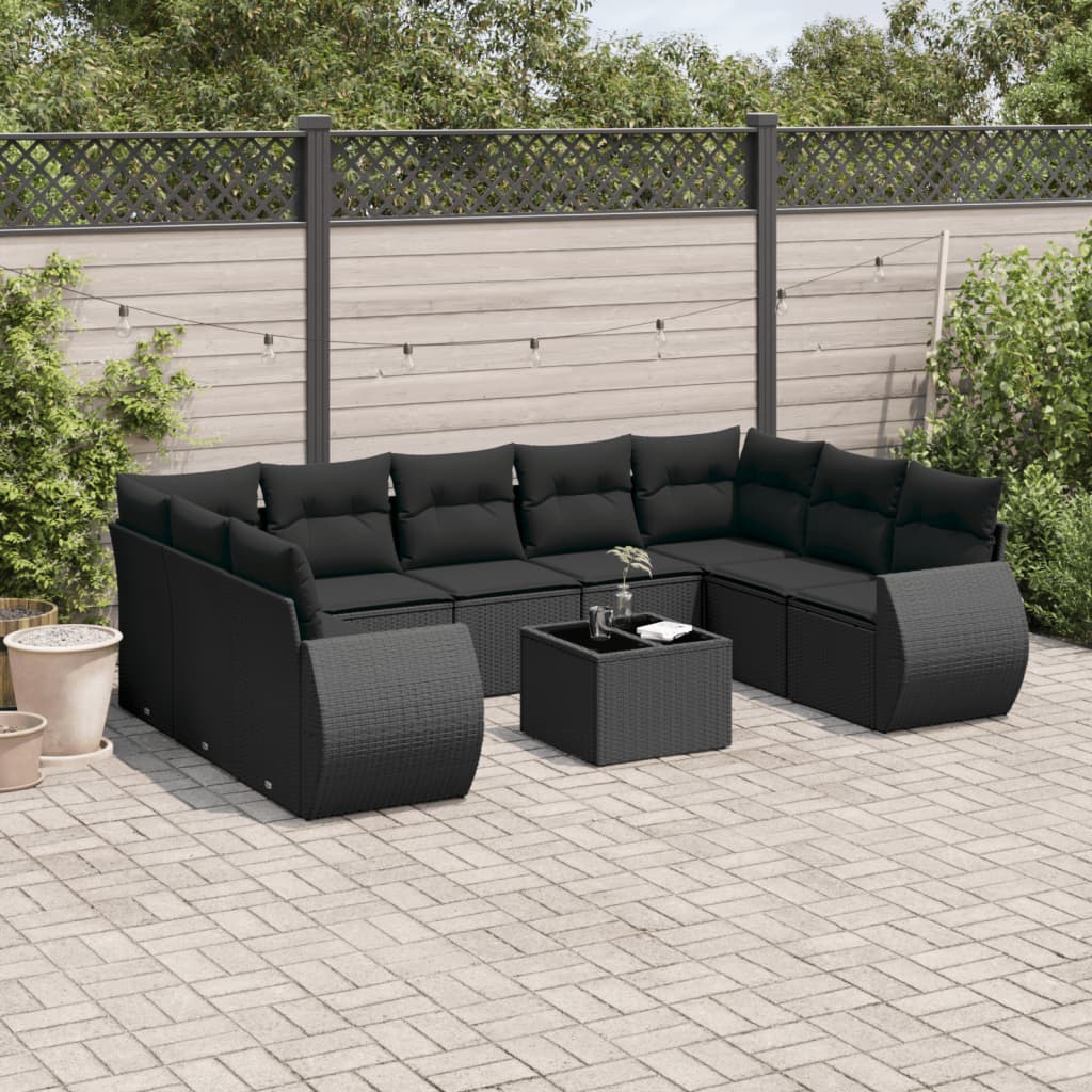 Set Canapele De Grădină, 9 Piese, Cu Perne, Bej, Poliratan