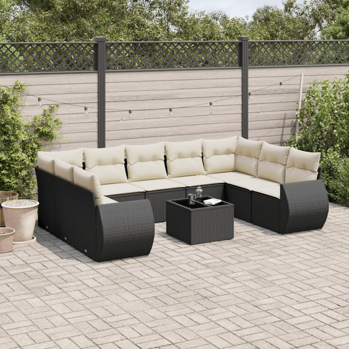 Set Canapele De Grădină, 9 Piese, Cu Perne, Bej, Poliratan