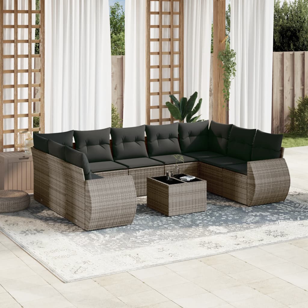 Set Canapele De Grădină, 9 Piese, Cu Perne, Bej, Poliratan