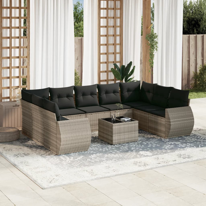 Set Canapele De Grădină, 9 Piese, Cu Perne, Bej, Poliratan