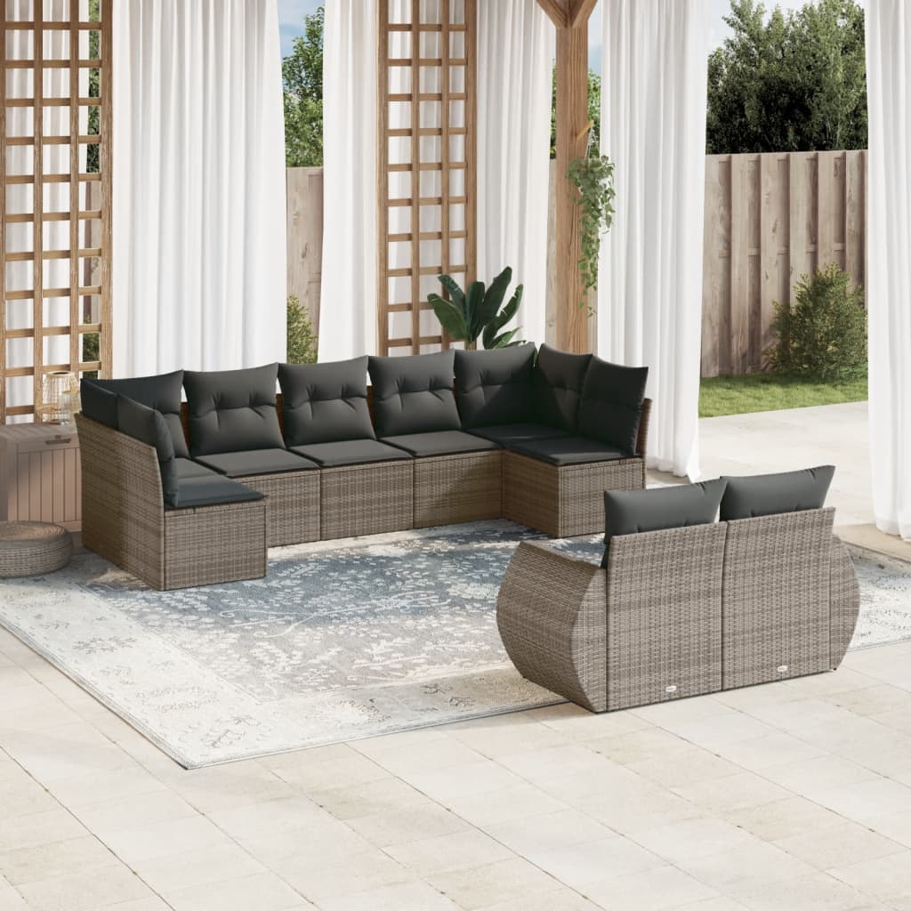 Set Canapele De Grădină, 9 Piese, Cu Perne, Bej, Poliratan