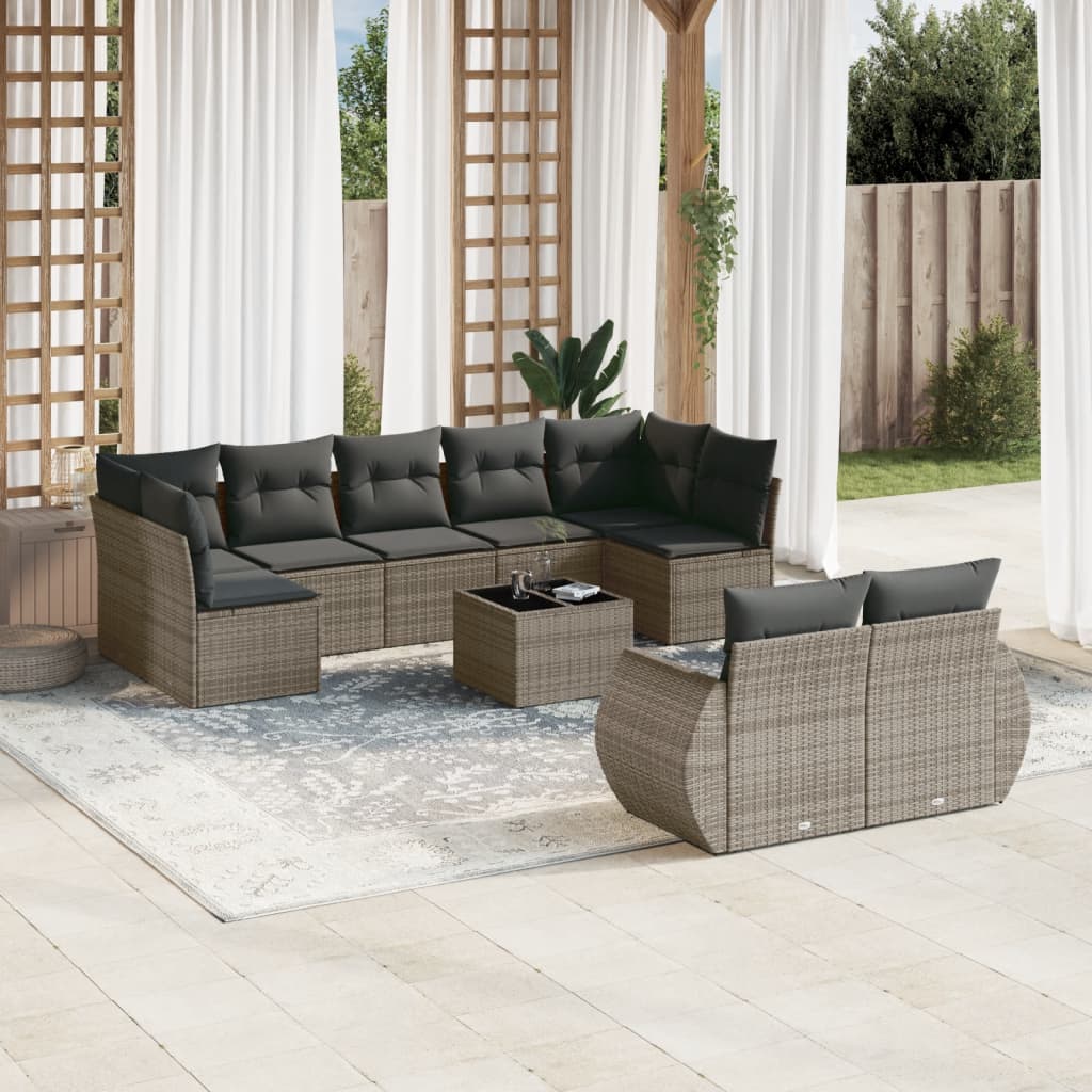 Set Canapele De Grădină, 9 Piese, Cu Perne, Bej, Poliratan