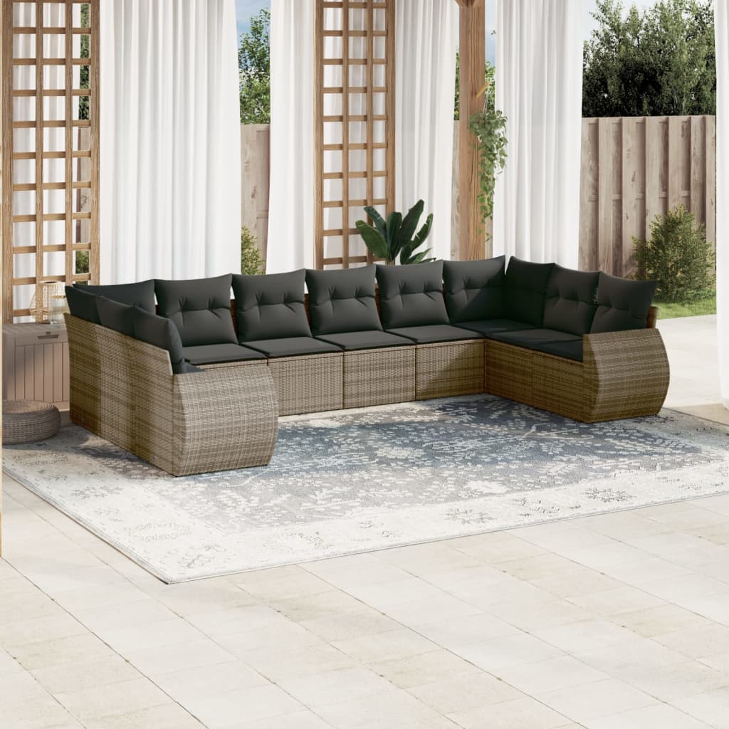 Set Canapele De Grădină Cu Perne, 10 Piese, , Poliratan
