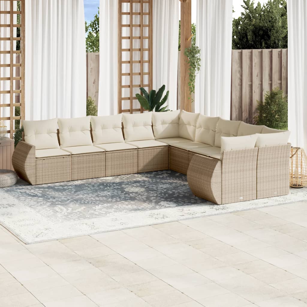 Set Mobilier De Grădină Cu Perne, 10 Piese, , Poliratan