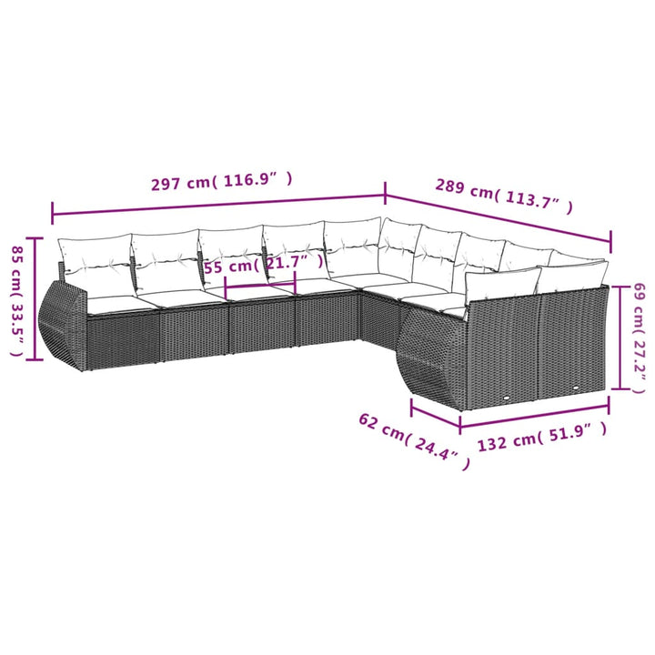 Set Mobilier De Grădină Cu Perne, 10 Piese, , Poliratan