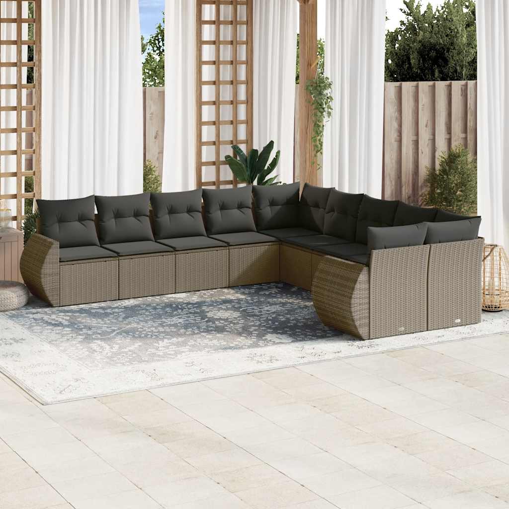 Set Mobilier De Grădină Cu Perne, 10 Piese, , Poliratan