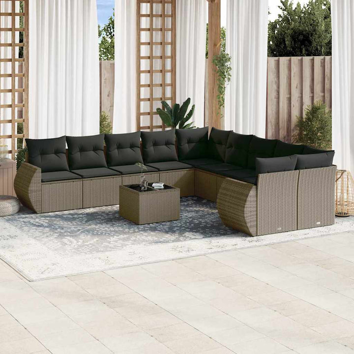 Set Mobilier De Grădină Cu Perne, 10 Piese, , Poliratan