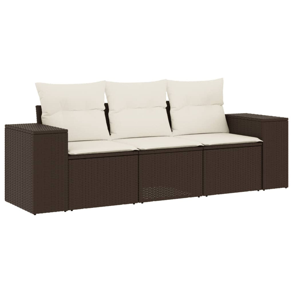 Set Canapele De Grădină Cu Perne, 3 Piese, Maro, Poliratan