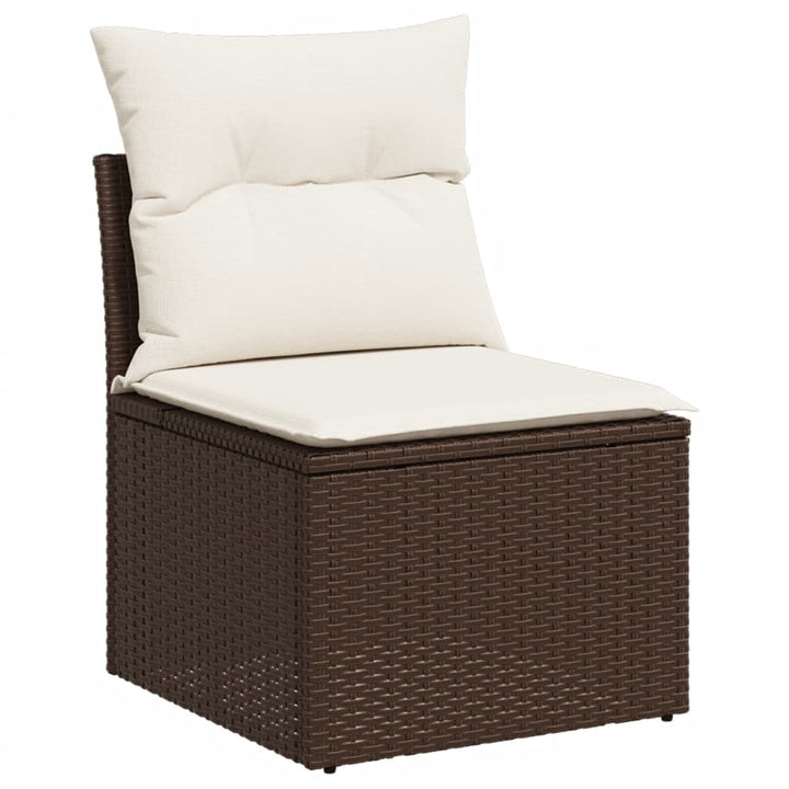 Set Canapele De Grădină Cu Perne, 3 Piese, Maro, Poliratan