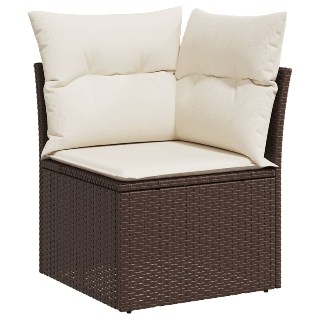 Set Canapele De Grădină Cu Perne, 3 Piese, Maro, Poliratan