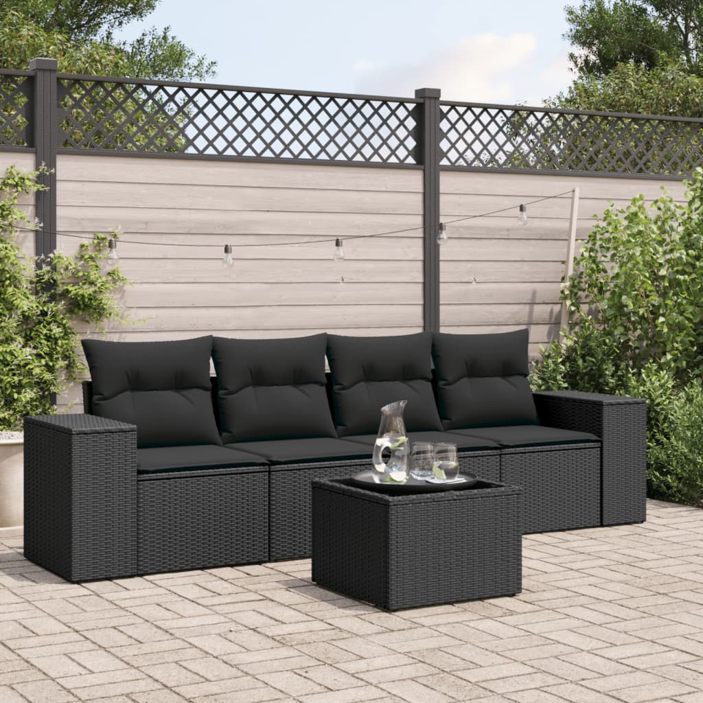 Set Canapele De Grădină Cu Perne, 5 Piese, Maro, Poliratan