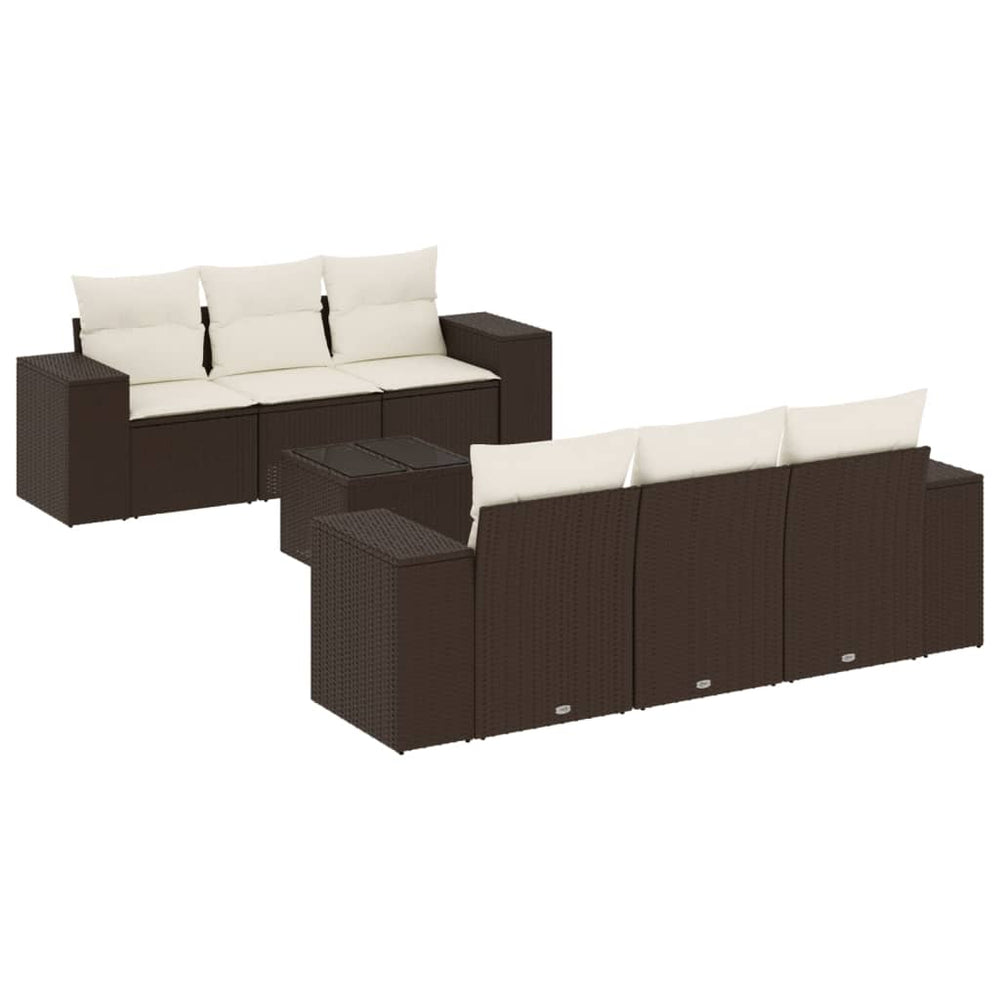 Set Canapele De Grădină Cu Perne, 7 Piese, Maro, Poliratan