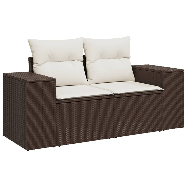 Set Canapele De Grădină Cu Perne, 7 Piese, Maro, Poliratan