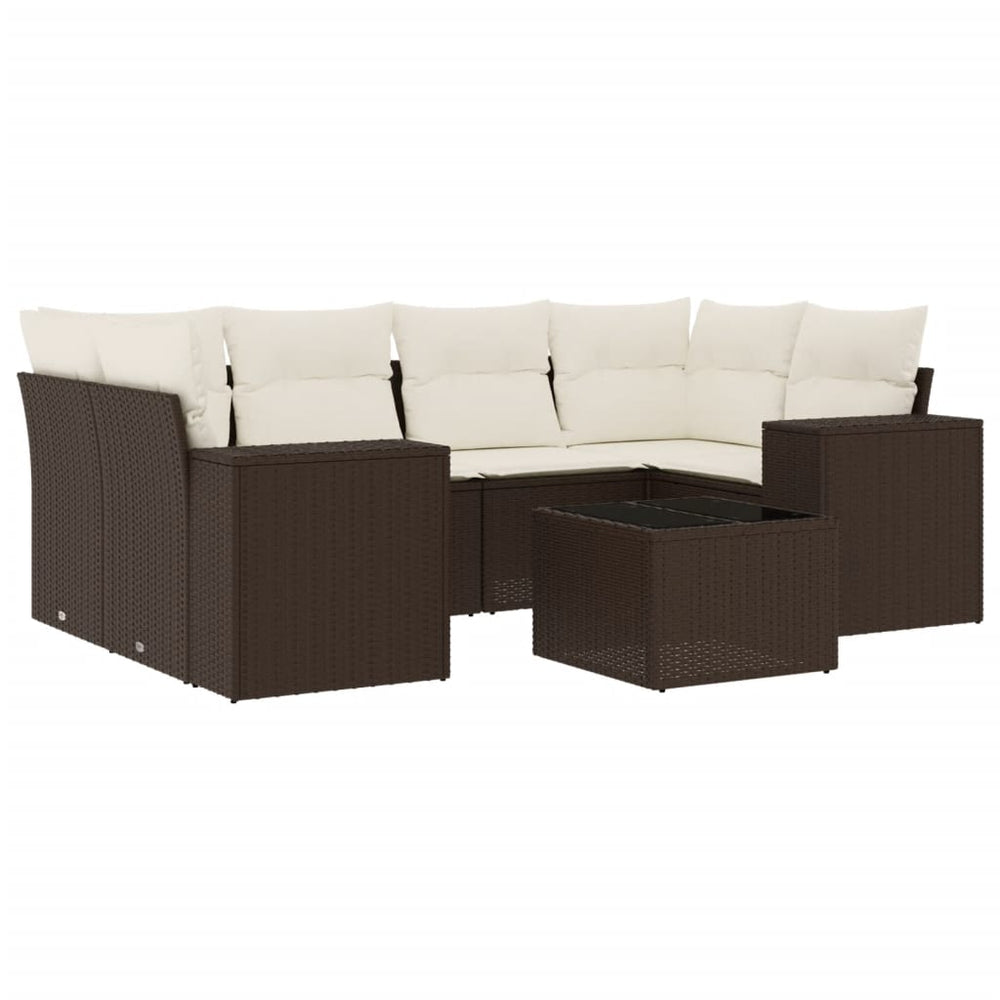 Set Canapele De Grădină Cu Perne, 7 Piese, Maro, Poliratan
