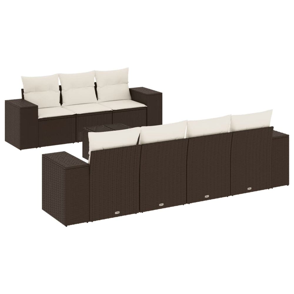 Set Canapele De Grădină Cu Perne, 8 Piese, Maro, Poliratan