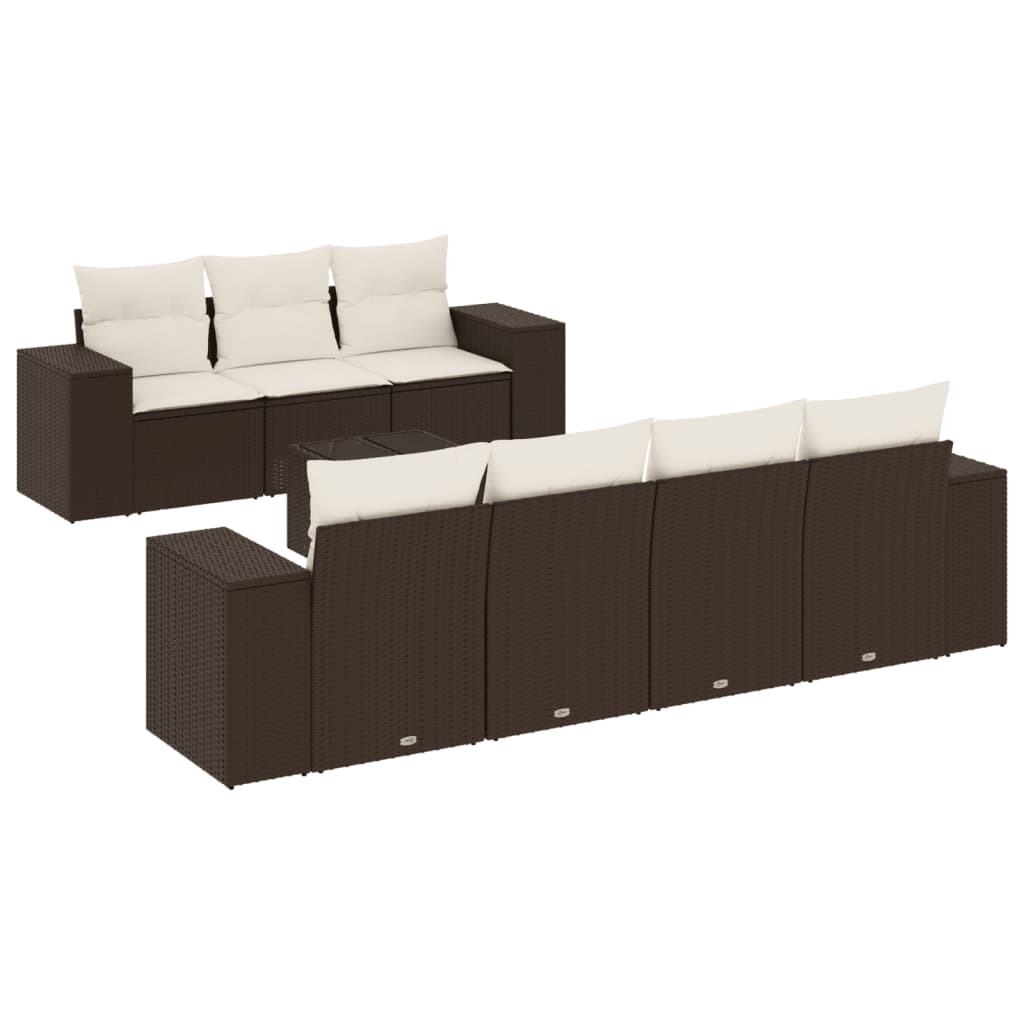 Set Canapele De Grădină Cu Perne, 8 Piese, Maro, Poliratan
