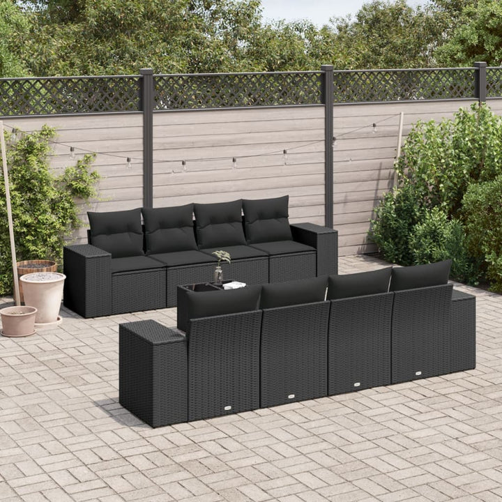 Set Canapele De Grădină Cu Perne, 9 Piese, Maro, Poliratan