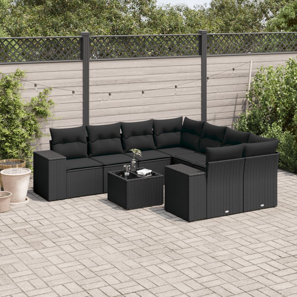 Set Canapele De Grădină Cu Perne, 9 Piese, Maro, Poliratan