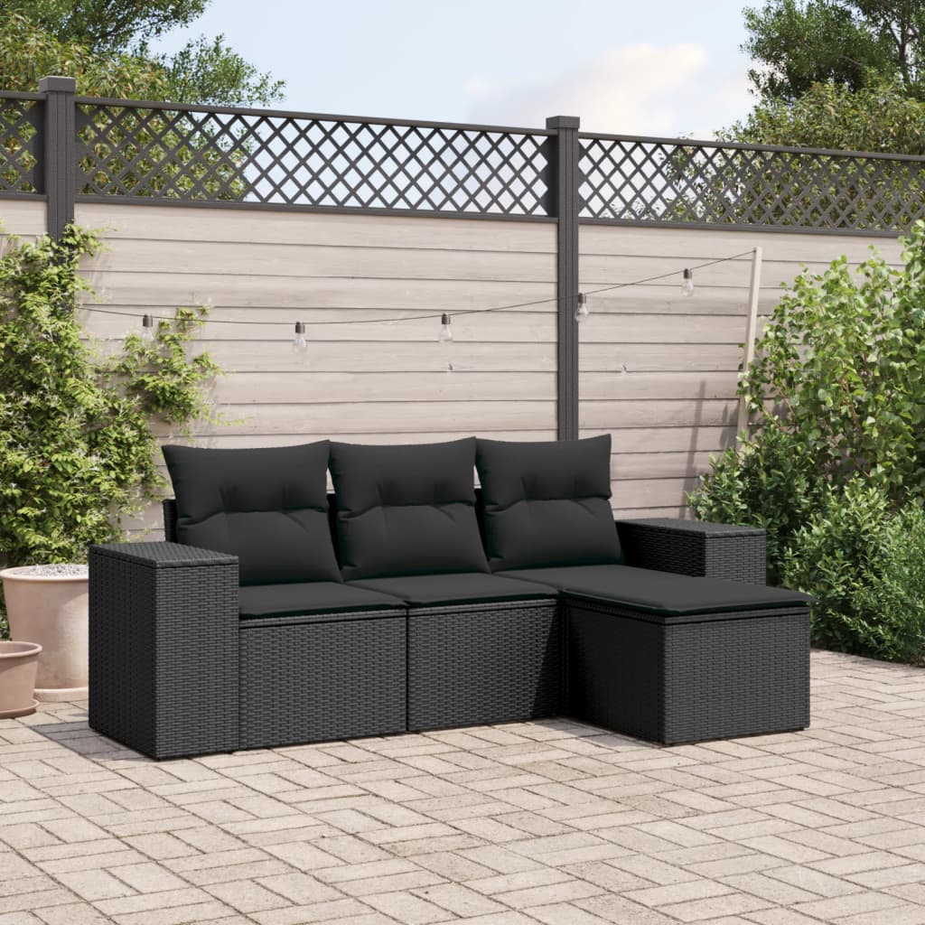 Set Canapele De Grădină Cu Perne, 5 Piese, Maro, Poliratan