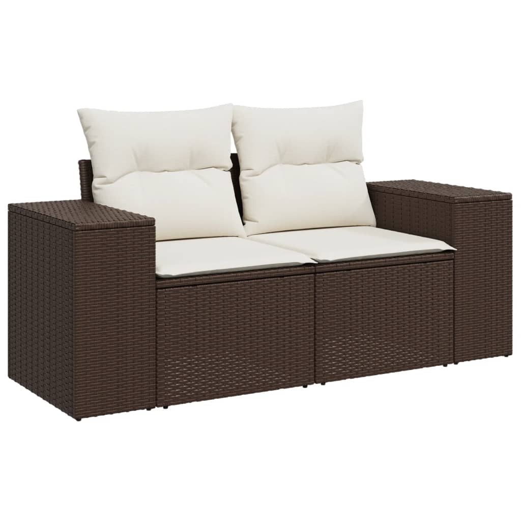 Set Canapele De Grădină Cu Perne, 5 Piese, Maro, Poliratan