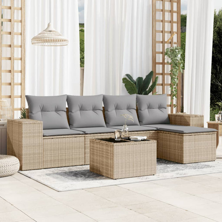 Set Canapele De Grădină Cu Perne, 6 Piese, Maro, Poliratan