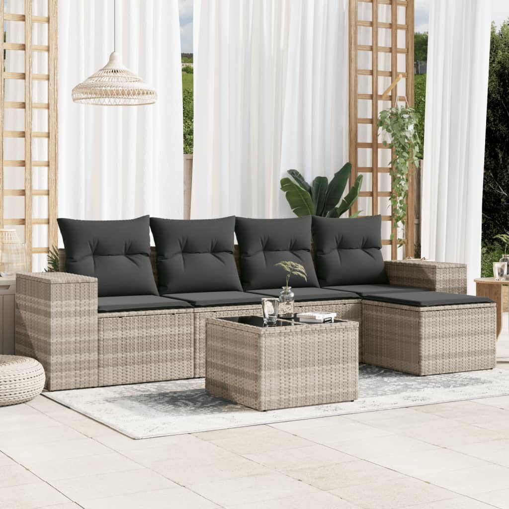 Set Canapele De Grădină Cu Perne, 6 Piese, Maro, Poliratan
