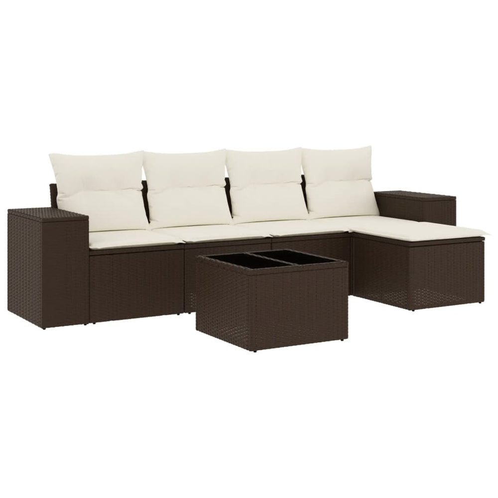 Set Canapele De Grădină Cu Perne, 6 Piese, Maro, Poliratan